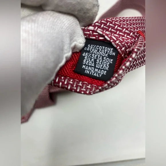 Vintage Chanel Men’s Tie Red Geometric Blue CC Logo Cotton Silk Italy - Picture 7 of 9